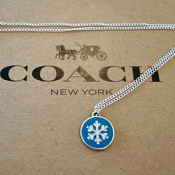 Coach Blue & White Enamel Snowflake Pendant .925 Sterling Silver Necklace - Picture 4 of 6